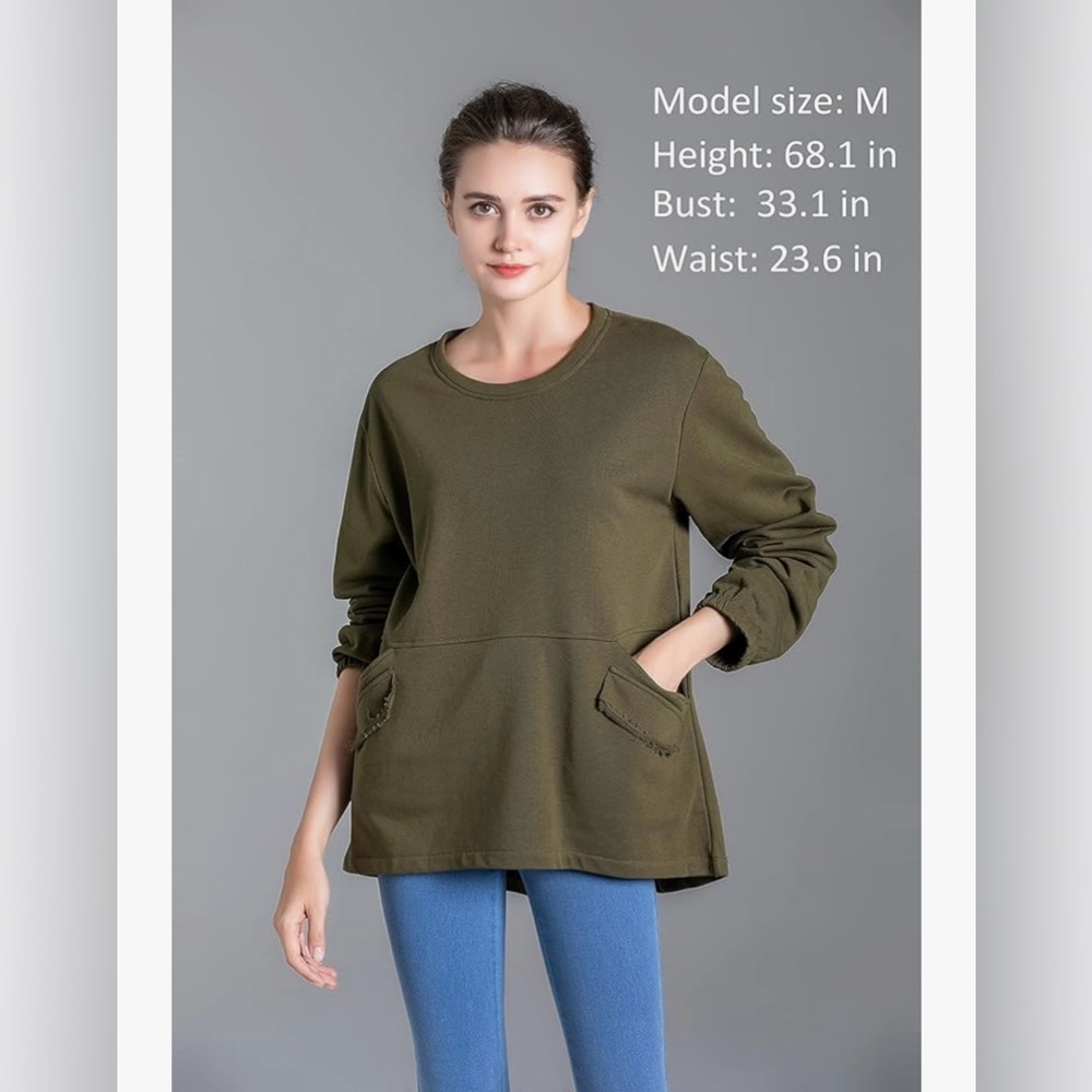 Minibee Women's Sweatshirt Long Sleeve Cotton Pullover with Pockets